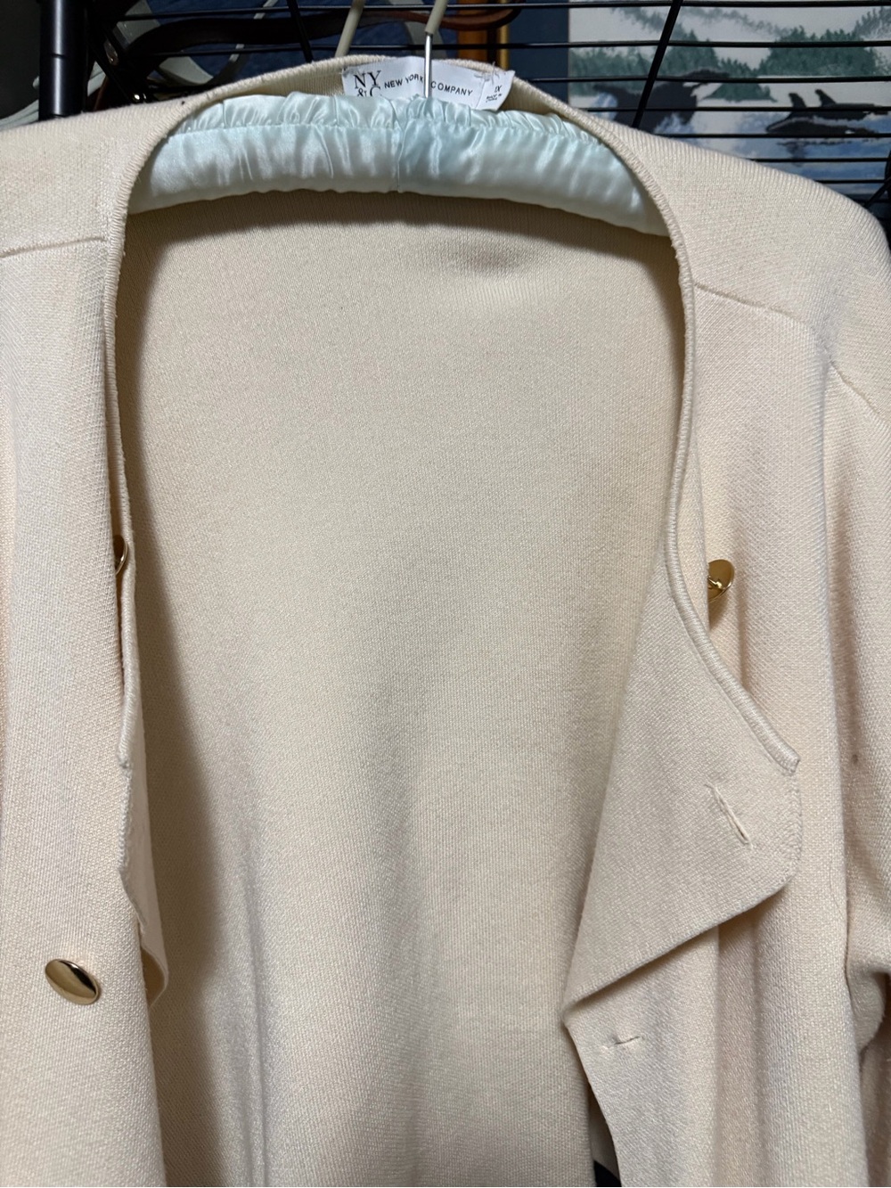 NY Collection Cream Double-Breasted Blazer Jacket with Gold Buttons